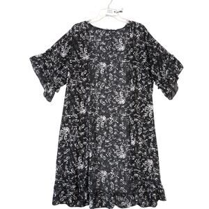 Laon Black Floral Print Sheer Long Kimono Open Cardigan Women's XL Fairy Goth